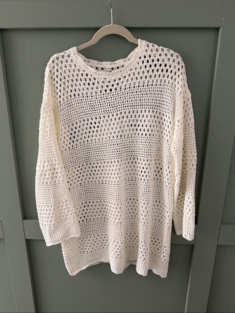 Long Sleeve Crochet Knit Swimsuit Coverup - Medium